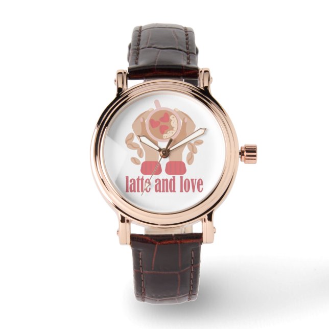 Latte and love cup, hands and coffee quote  watch (Front)