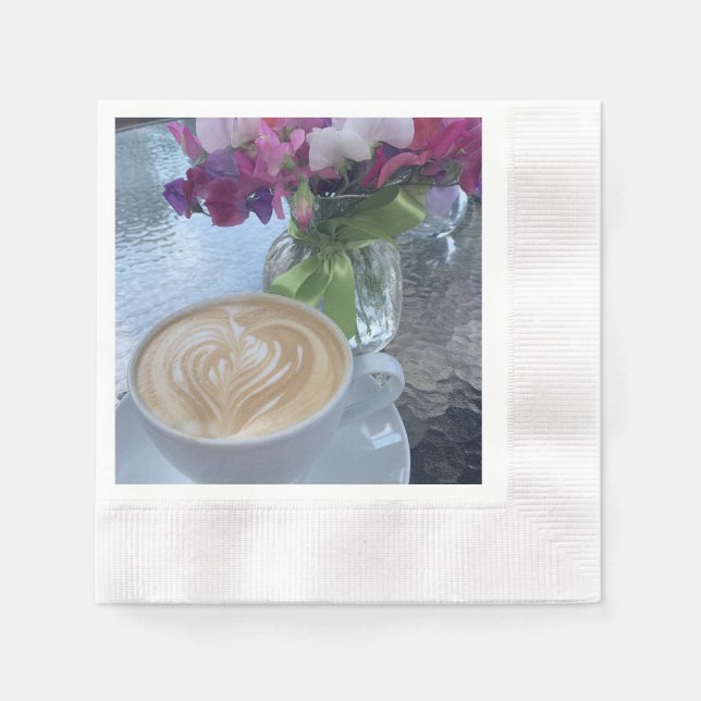 Latte and Sweet Pea Flowers Napkin (Front)