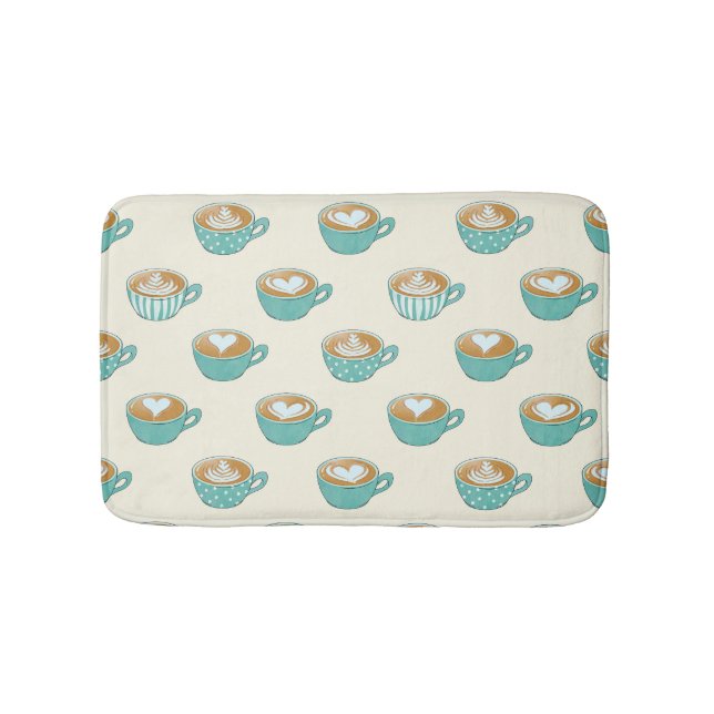 Latte Art in Cute Blue Coffee Mugs Bath Mat (Front)
