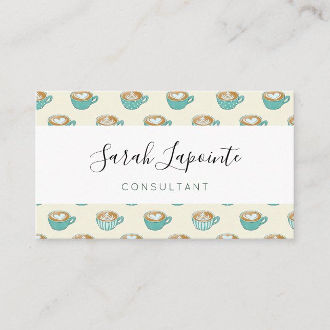 Latte Art in Cute Blue Coffee Mugs Business Card (Front)
