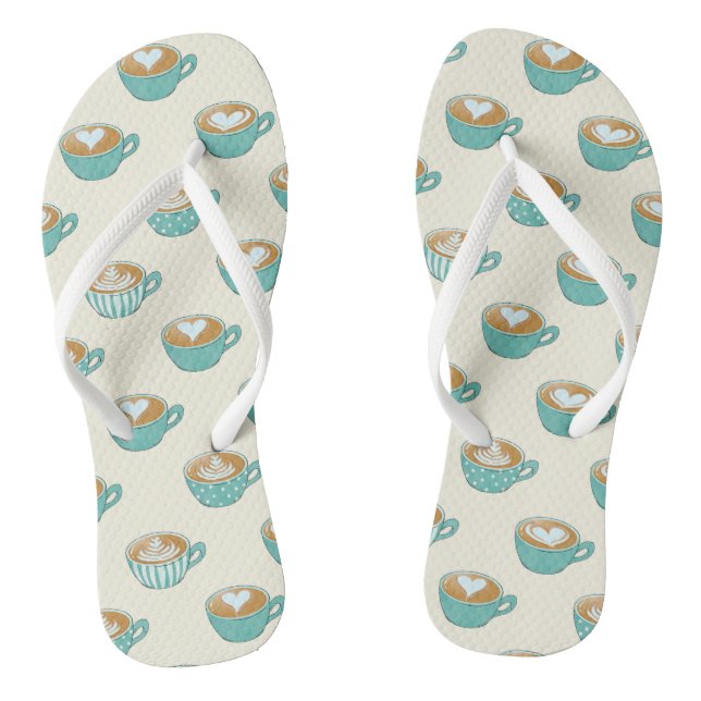 Latte Art in Cute Blue Coffee Mugs Flip Flops (Footbed)