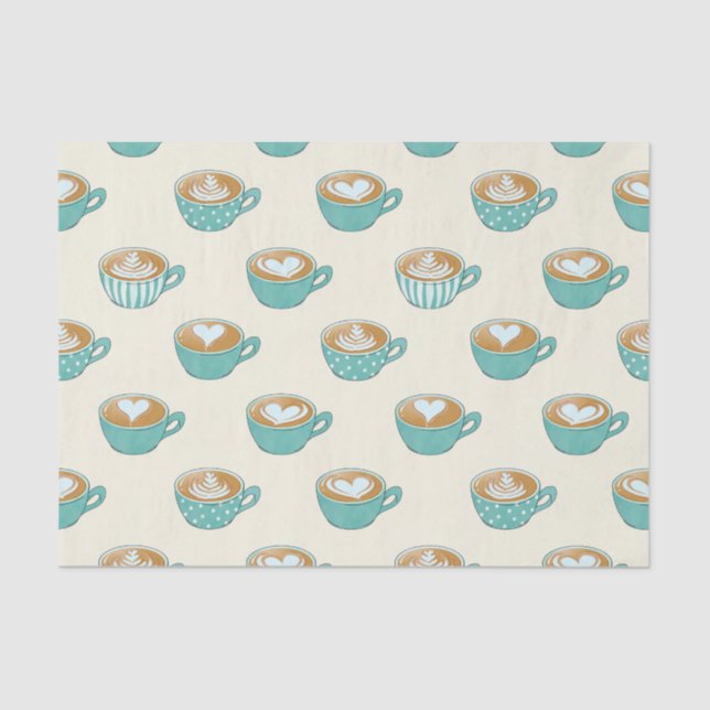 Latte Art in Cute Blue Coffee Mugs Tissue Paper (Front)