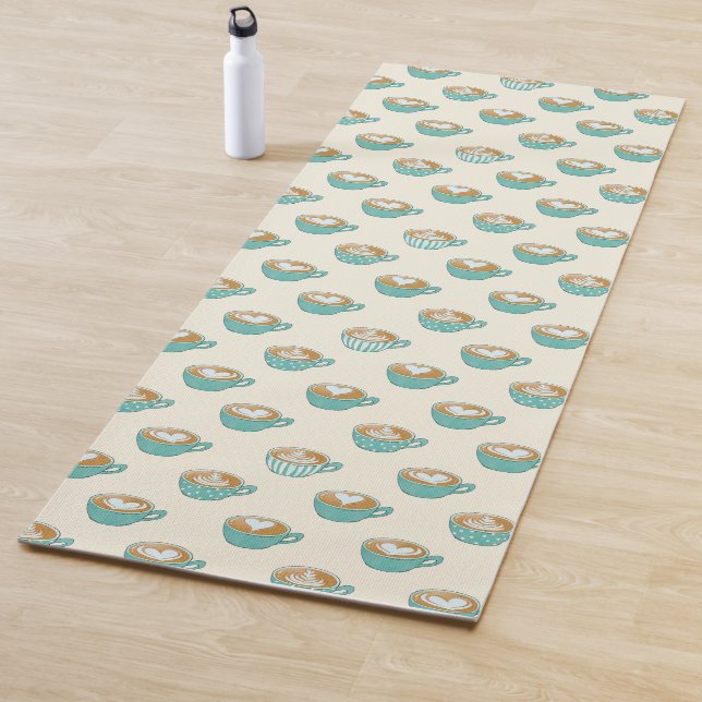 Latte Art in Cute Blue Coffee Mugs Yoga Mat (In Situ)