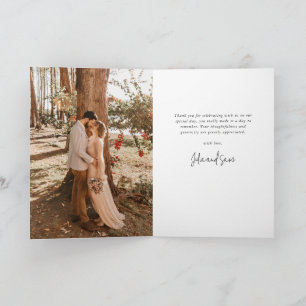 Latte/Beige Elegant Script Wedding Photo+Message Thank You Card
