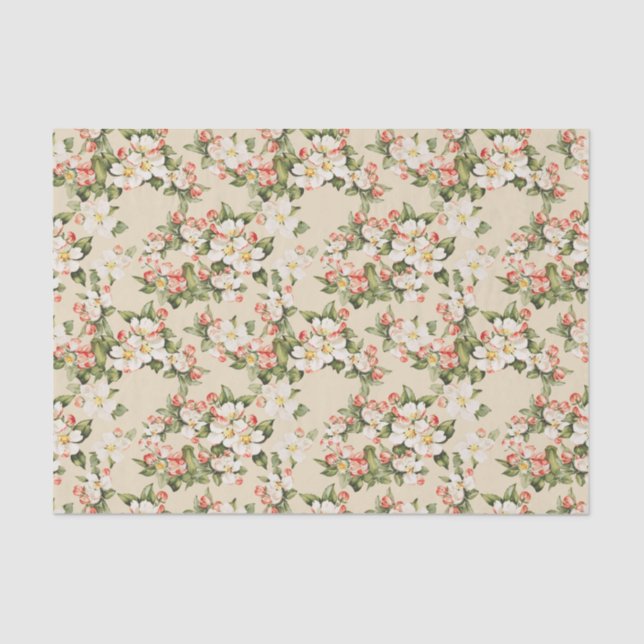 Latte Beige Floral Elegant Tissue Paper (Front)