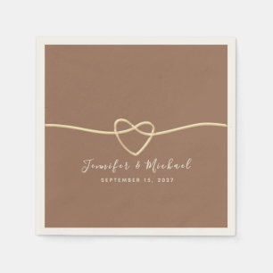 Latte Brown Gold Heart Personalised Wedding Napkin