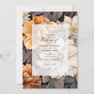Latte Brown to Caramel Floral Fall Wedding Invitation