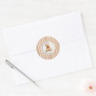 Latte Cocoa Blush Stripes Teddy Bear Christmas Classic Round Sticker