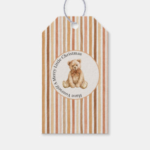 Latte Cocoa Blush Stripes Teddy Bear Christmas Gift Tags