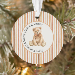 Latte Cocoa Blush Stripes Teddy Bear Christmas Ornament