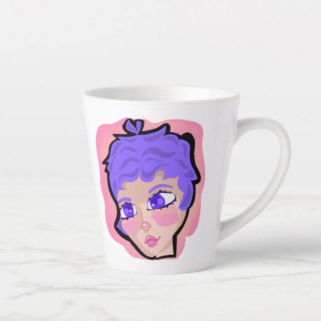 Latte coffee cup| girl design with short hair latte mug (Right)