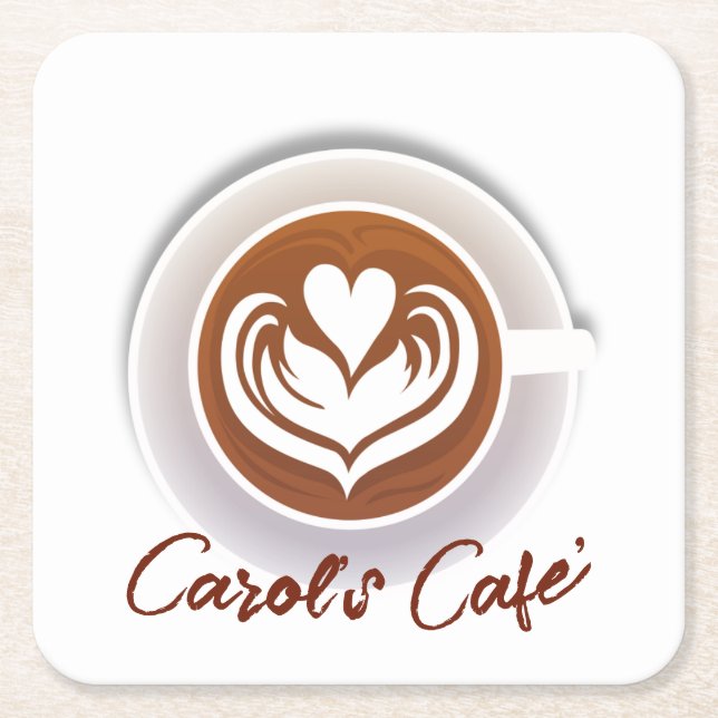 Latte Coffee Cup Square Paper Coaster (Front)
