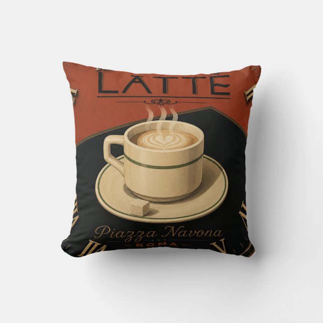 Latte Coffee  Italian Café Kitchen Decor Cushion (Front)