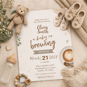 Latte coffee-themed baby shower invitation