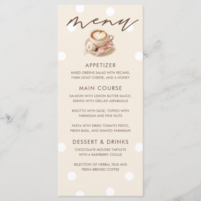 Latte Coffee Themed Baby Shower Menu Cards (Front)