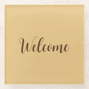 Latte Colour Welcome Professional Name Template Glass Coaster