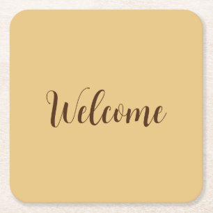 Latte Colour Welcome Professional Name Template Square Paper Coaster