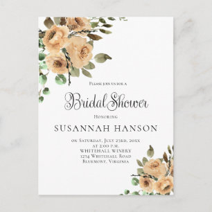 Latte Cream Ivory Beige Floral Bridal Shower Postcard