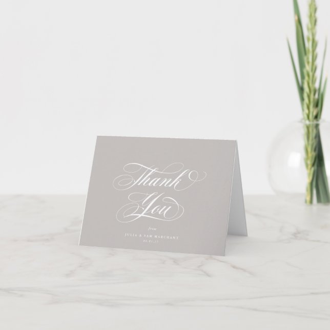 Latte Elegant Script Blank Wedding Thank You Card (Front)