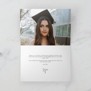 Latte Elegant Script Graduation Photo + Message Thank You Card