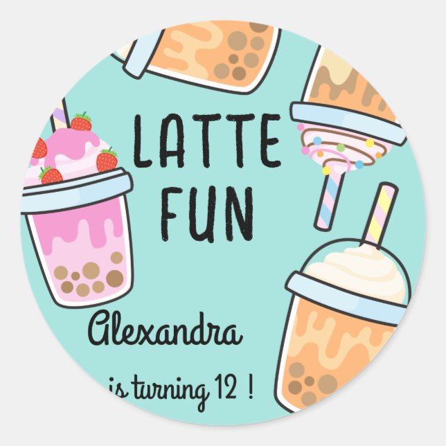 Latte fun coffee bobba tea birthday classic round sticker (Front)