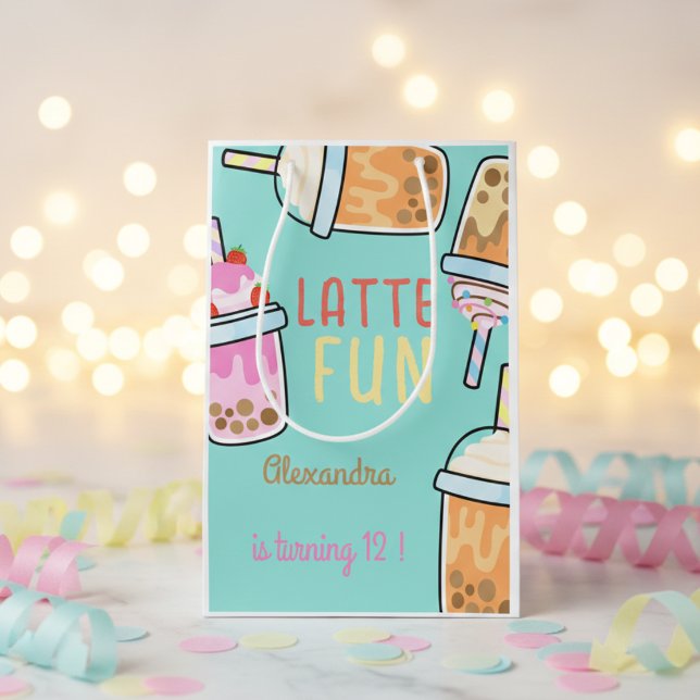 Latte fun coffee bobba tea birthday medium gift bag (Creator Uploaded)