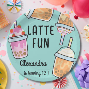 Latte fun coffee bobba tea birthday paper plate