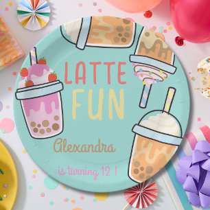Latte fun coffee bobba tea birthday paper plate
