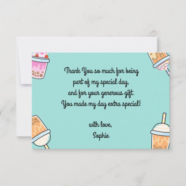 Latte fun coffee bobba tea birthday thank you card (Front)