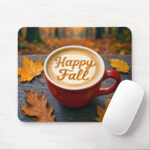 Latte Happy Fall In Red Mug Mouse Mat