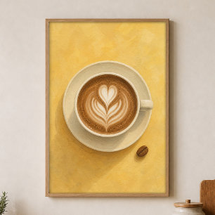 Latte Heart Watercolour Cottagecore Art Poster