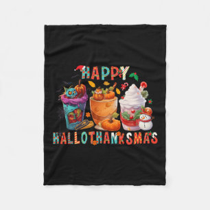 Latte Lovers Happy Hallothanksmas Pumpkin Xmas Pre Fleece Blanket