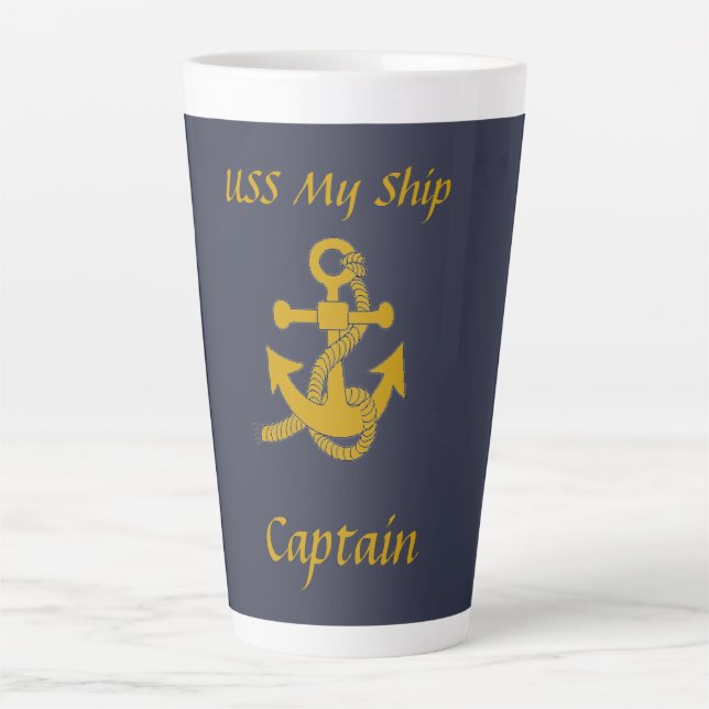 Latte Mug - Anchor and Ship Name (Front)