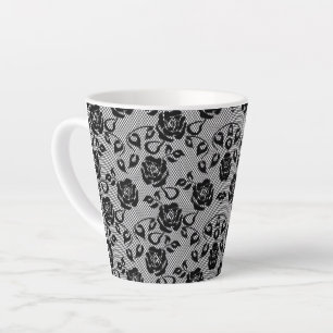 Latte Mug Black Lace with Roses