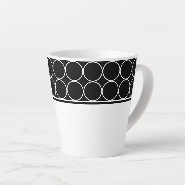 Latte Mug-Black & White Dots Mug (Right Angle)