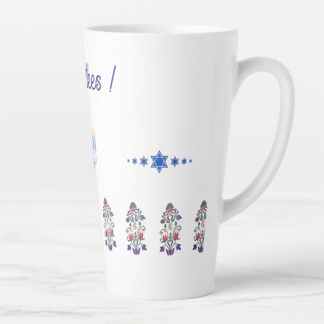 Latte Mug Hanukkah theme with flowers menorah (Right)