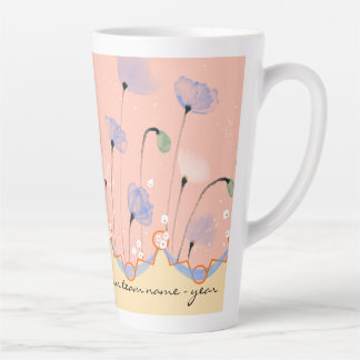 Latte Mug - PEG theme with poppies, custom text 