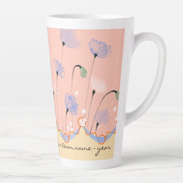 Latte Mug - PEG theme with poppies, custom text  (Right)
