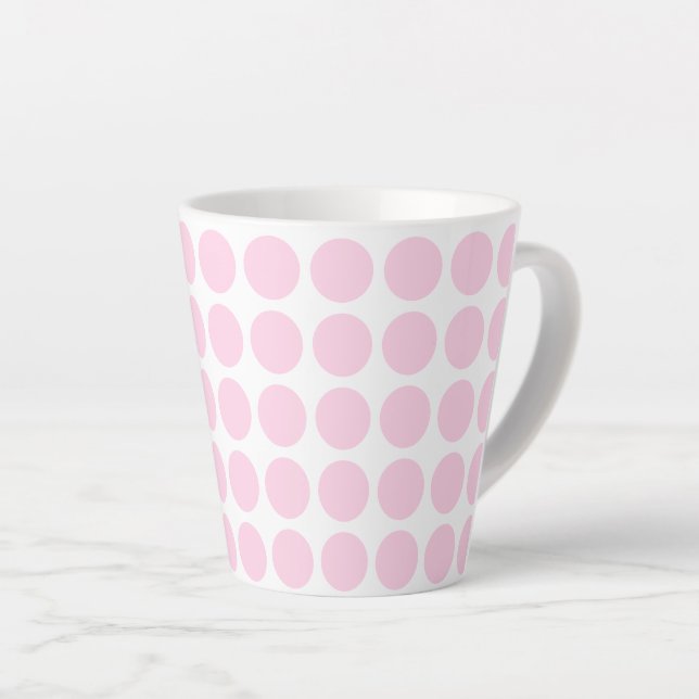 Latte Mug-Pink Polka Dots Latte Mug (Right Angle)