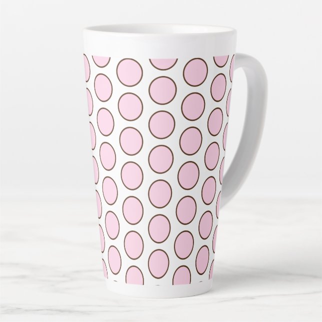 Latte Mug-Pink Polka Dots Latte Mug (Right Angle)