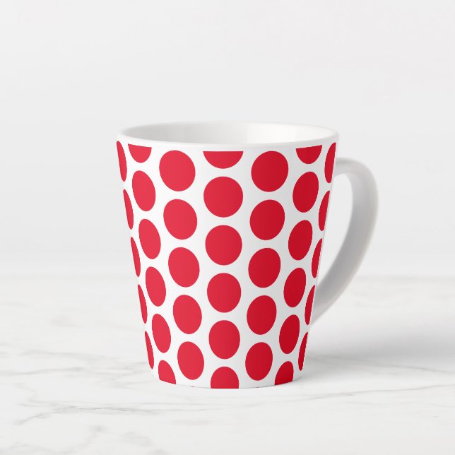 Latte Mug-Red Polka Dots Mug (Right Angle)