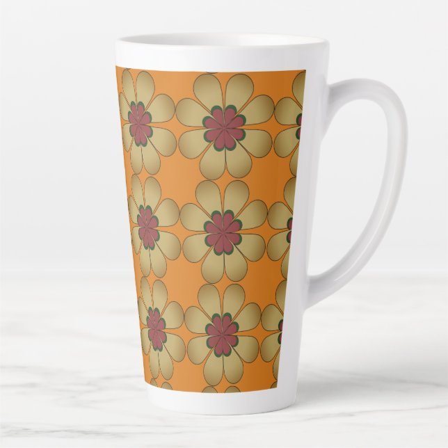 Latte Mug - Stylised Daisies on Orange (Right)