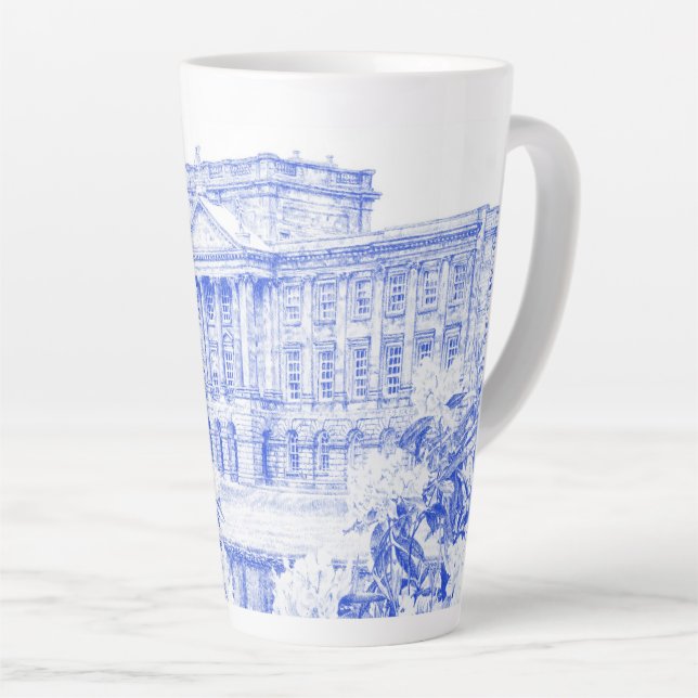 Latte Mug - 'The Grounds at Pemberley' (Blue) (Right Angle)