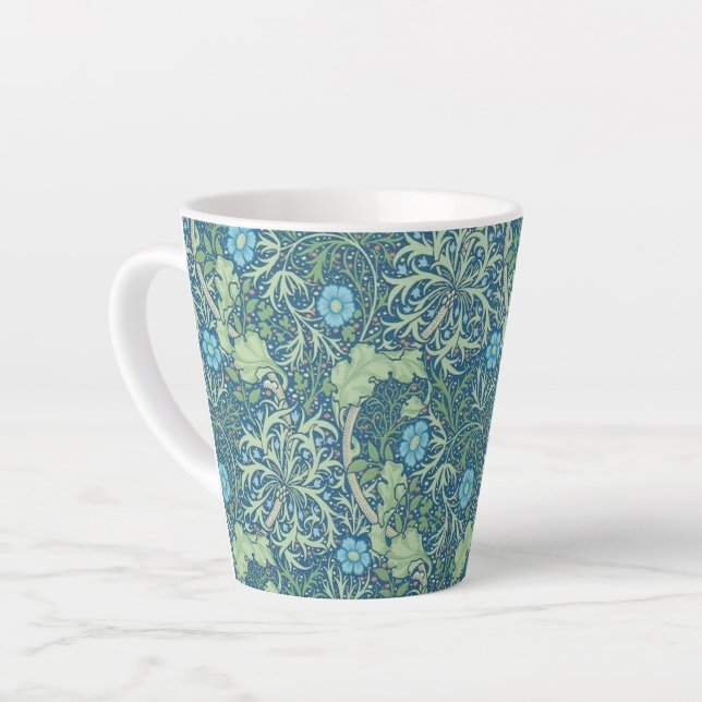 LATTE MUG : WILLIAM MORRIS : SEAWEED DESIGN (Left Angle)
