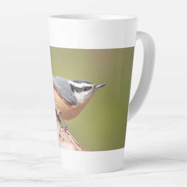 latte mug with picture of red breasted nuthatch  (Right Angle)