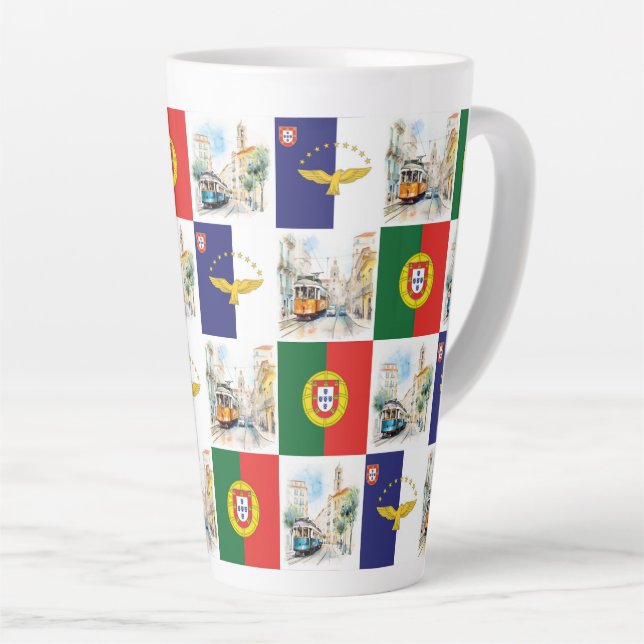 Latte Mug with Portugal Flag and Azores too (Right Angle)