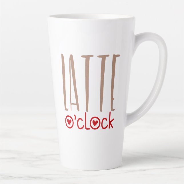 Latte O Clock Fun Quote Quirky Typography Latte Mug (Right)