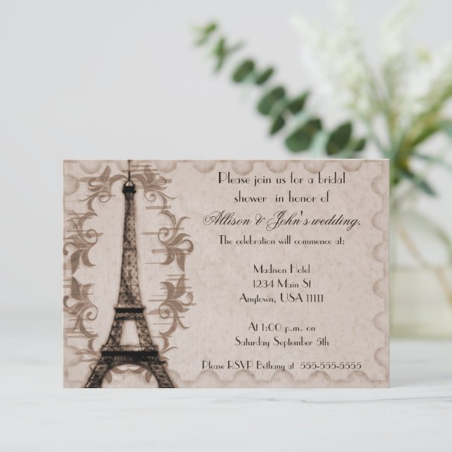 Latte Paris Grunge Bridal Shower Invitation (Standing Front)