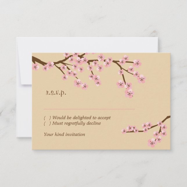 Latte & Pink Cherry Blossom RSVP w/ envelopes (Front)