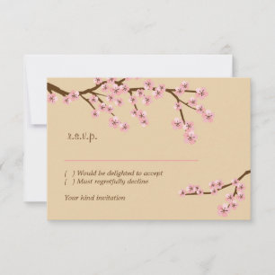 Latte & Pink Cherry Blossom RSVP w/ envelopes